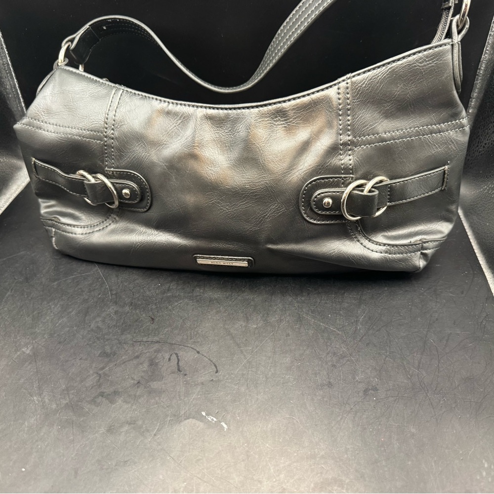 Nine West Gun Metal Shoulder Bag  Y2K  6” H x 15” L Classic Work Professional - Picture 2 of 16
